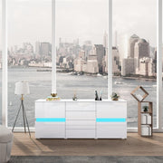 White Gloss Sideboard 4 Drawers 2 Doors LED Light Cabinet 177cm TV Stand - Kwikley