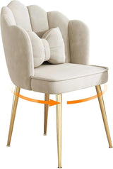 White Gold Velvet Tub Chair Petal Back Modern Vanity Armchair with Footpads