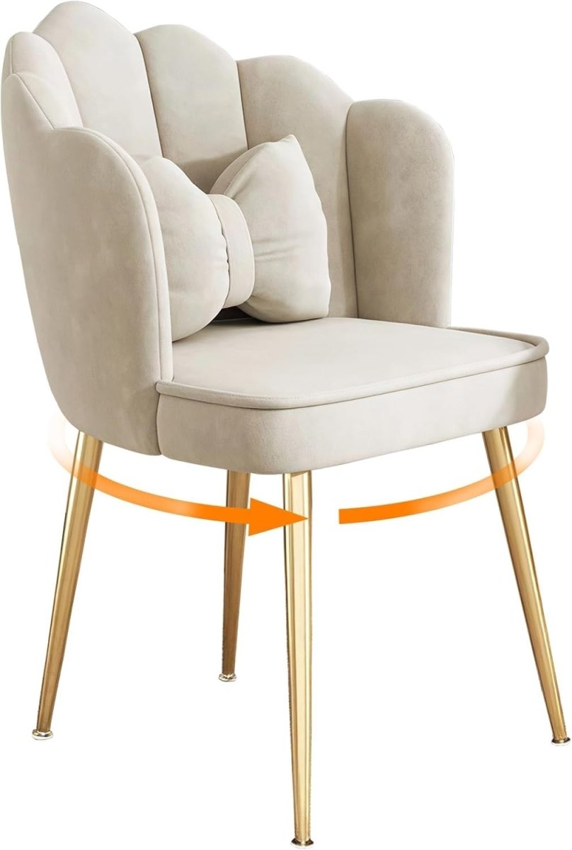 White Gold Velvet Tub Chair Petal Back Modern Vanity Armchair with Footpads - Kwikley
