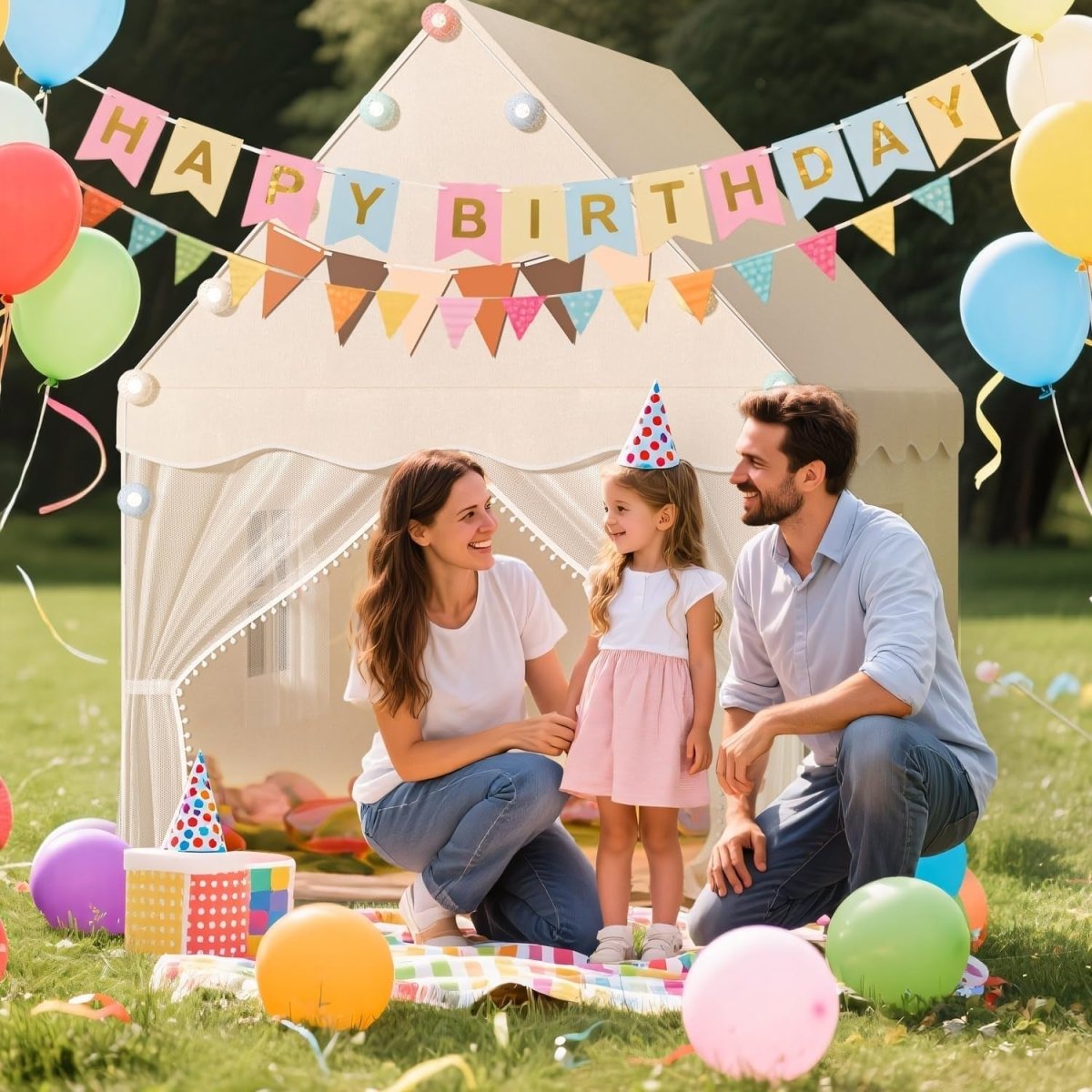 White Kids Indoor Play Tent with Star Lights Padded Mat Cozy Bed Canopy - Kwikley