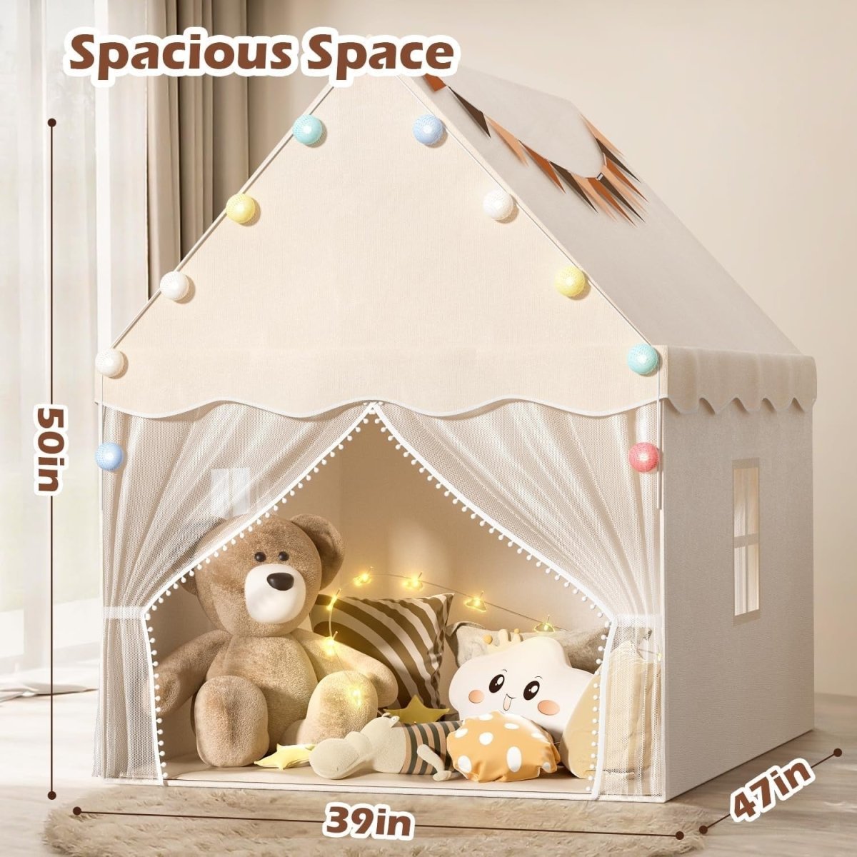 White Kids Indoor Play Tent with Star Lights Padded Mat Cozy Bed Canopy - Kwikley