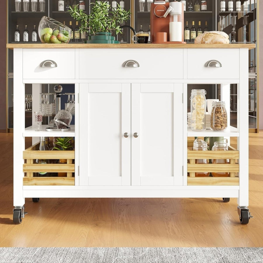 White Kitchen Island Cart Drop Leaf 3 Drawers - Kwikley