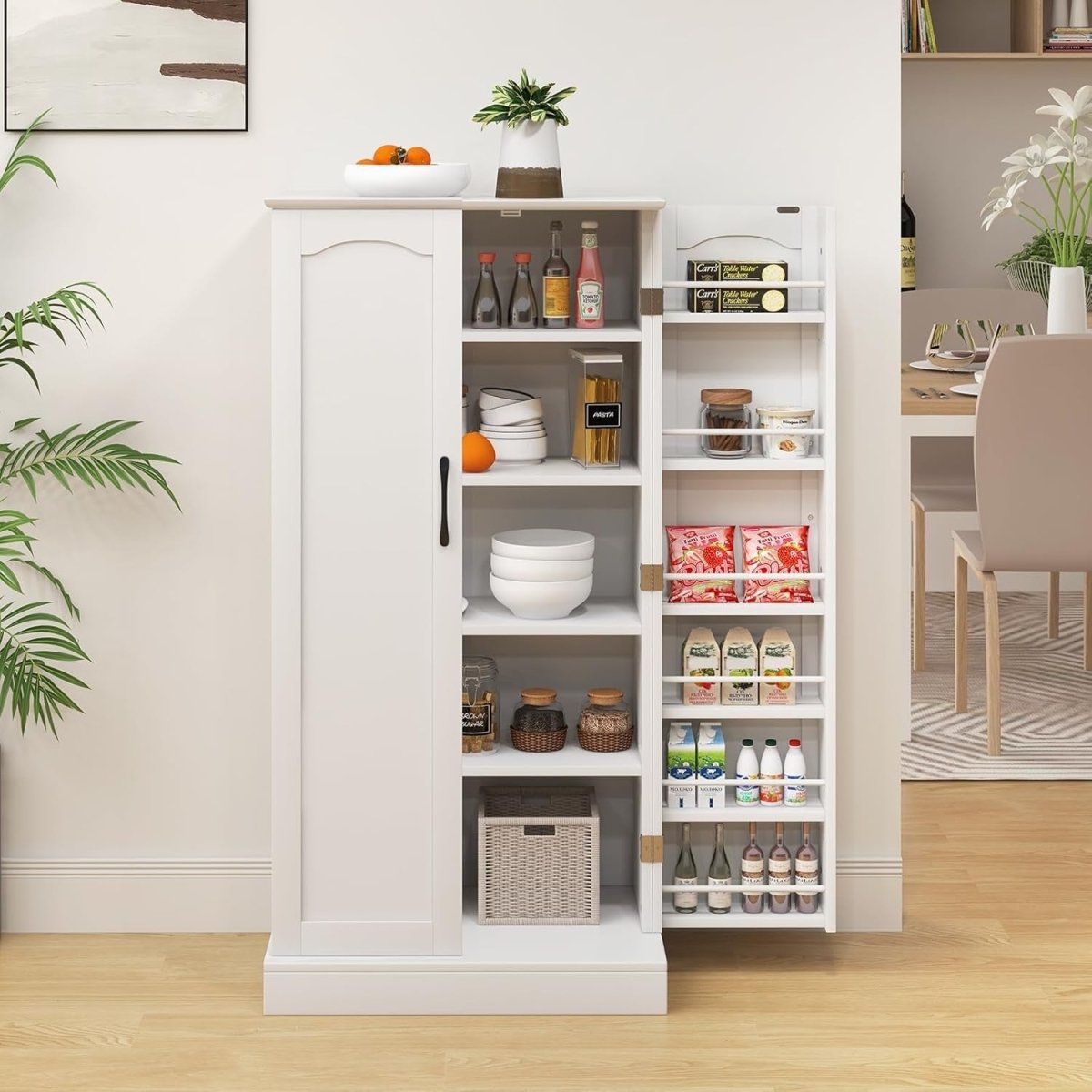 White Kitchen Pantry Cupboard Tall Storage Cabinet Adjustable Shelves Unit - Kwikley