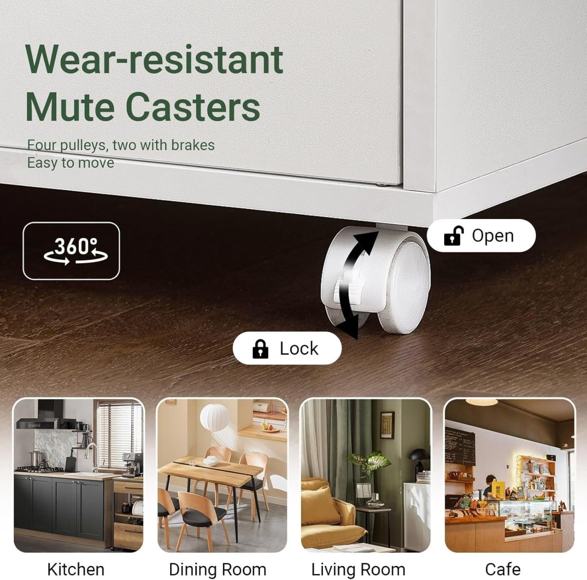 White Kitchen Trolley Cart 92cm Cupboard Wheels - Kwikley