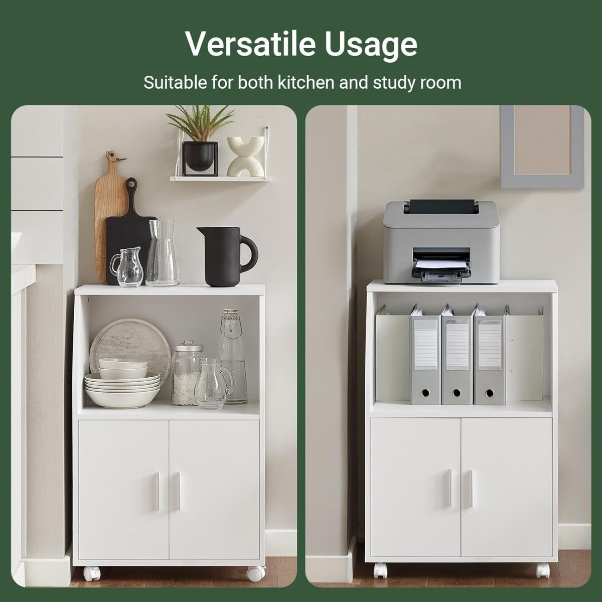 White Kitchen Trolley Cart 92cm Cupboard Wheels - Kwikley