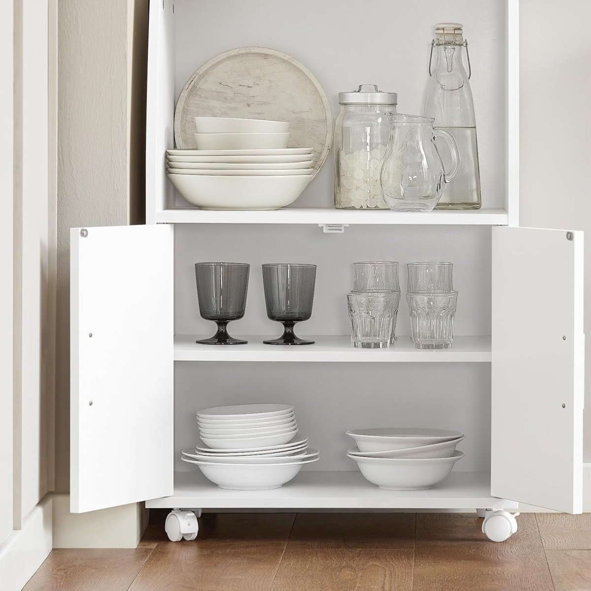 White Kitchen Trolley Cart 92cm Cupboard Wheels - Kwikley