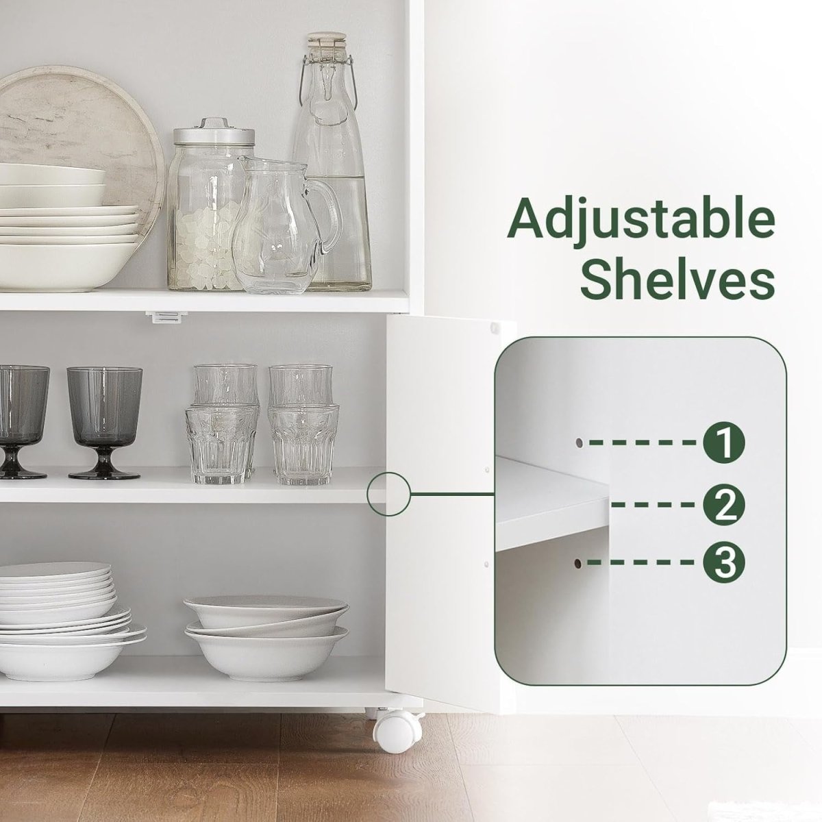 White Kitchen Trolley Cart 92cm Cupboard Wheels - Kwikley