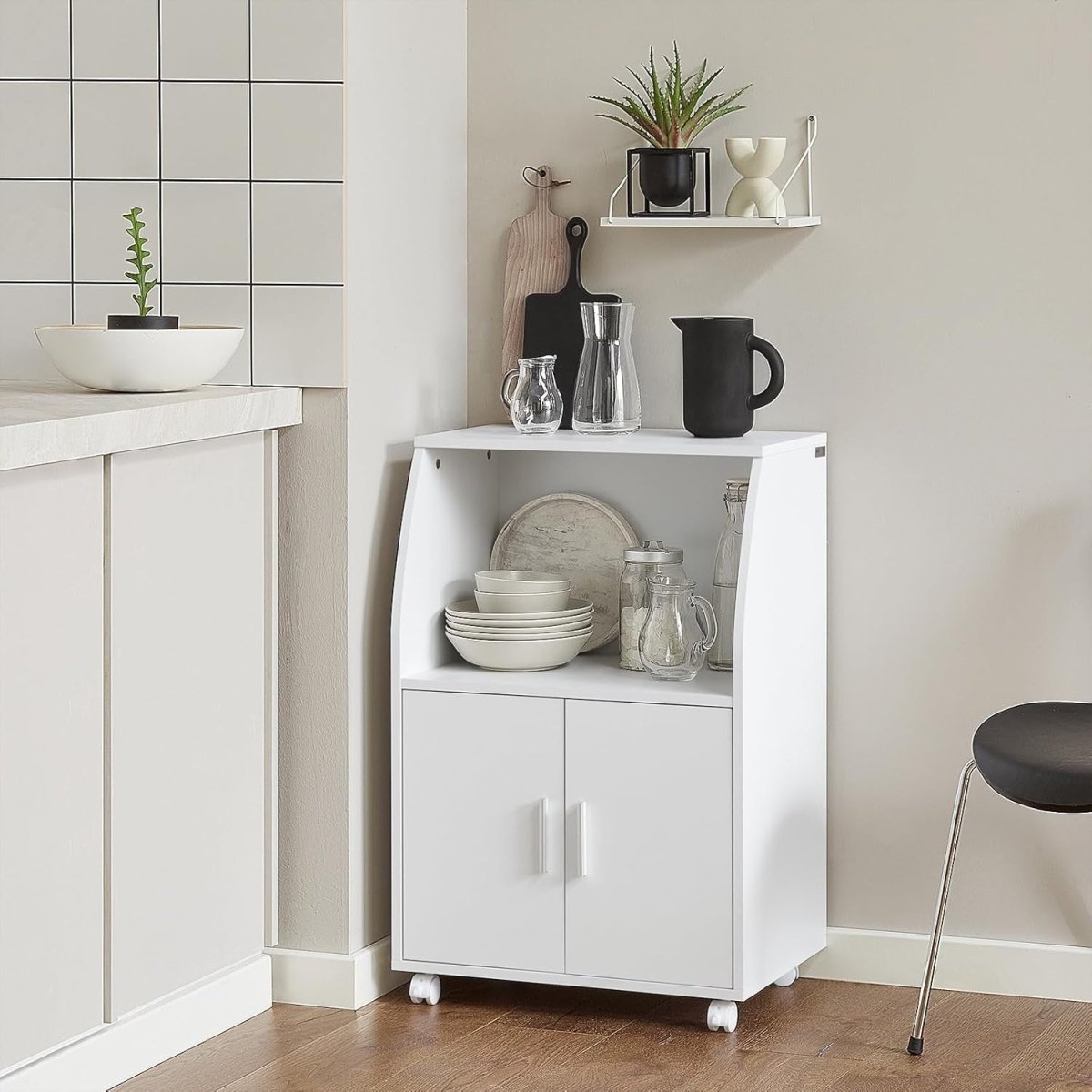 White Kitchen Trolley Cart 92cm Cupboard Wheels - Kwikley