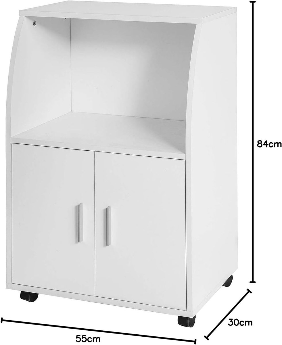 White Kitchen Trolley Cart 92cm Cupboard Wheels - Kwikley