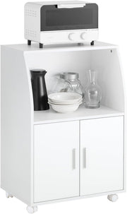 White Kitchen Trolley Cart 92cm Cupboard Wheels - Kwikley