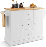 White Large Kitchen Island Cart 3 Drawers 2 Cabinets - Kwikley