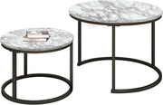 White Marble Effect Nesting Coffee Table Set Stackable Round Living Room Accent - Kwikley