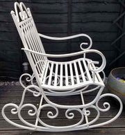 White Metal Garden Rocking Chair, Victorian Design, Outdoor Patio Seat - Kwikley