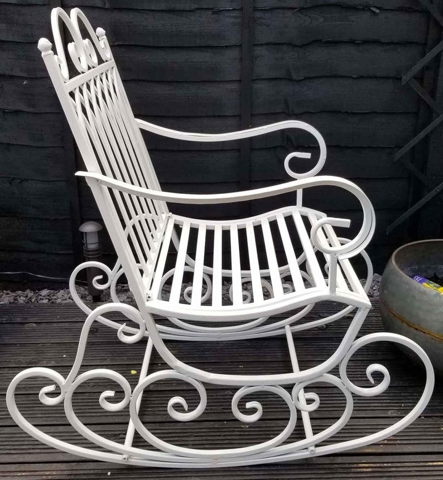 White Metal Garden Rocking Chair, Victorian Design, Outdoor Patio Seat - Kwikley