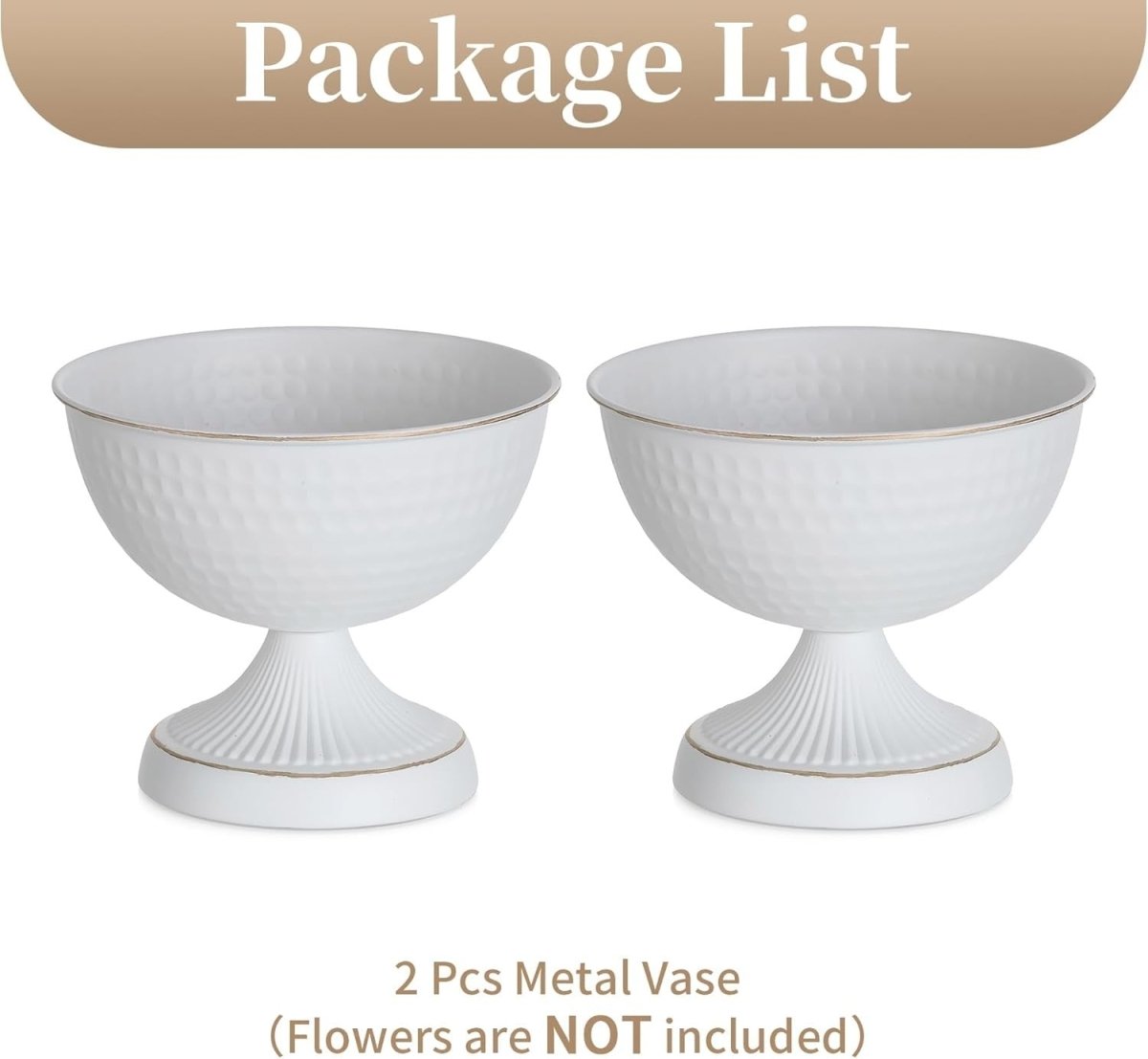 White Metal Urn Vase Set of 2 – Wedding Table Centrepiece 15cm Decor - Kwikley