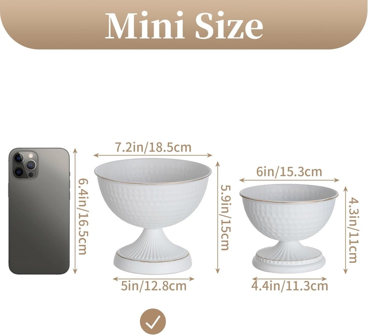 White Metal Urn Vase Set of 2 – Wedding Table Centrepiece 15cm Decor - Kwikley