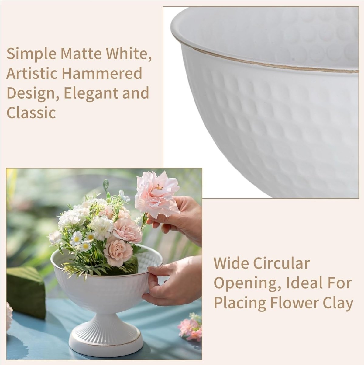 White Metal Urn Vase Set of 2 – Wedding Table Centrepiece 15cm Decor - Kwikley