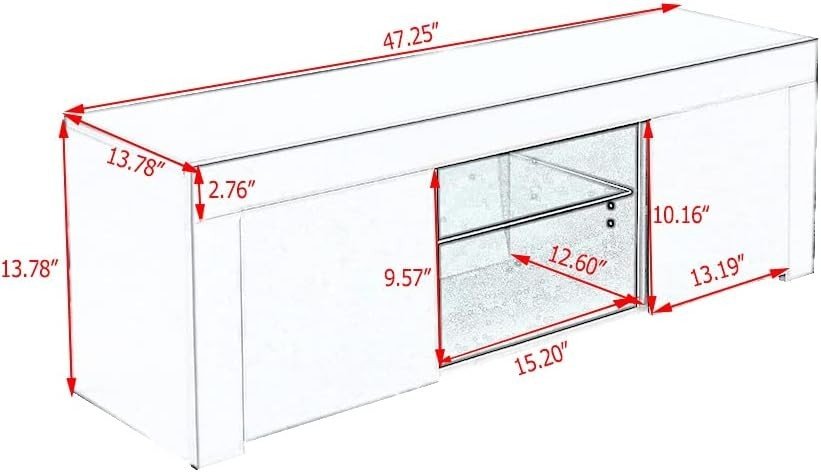 White Modern TV Stand for 50” TVs with RGB LED Light & Storage Cabinets - Kwikley