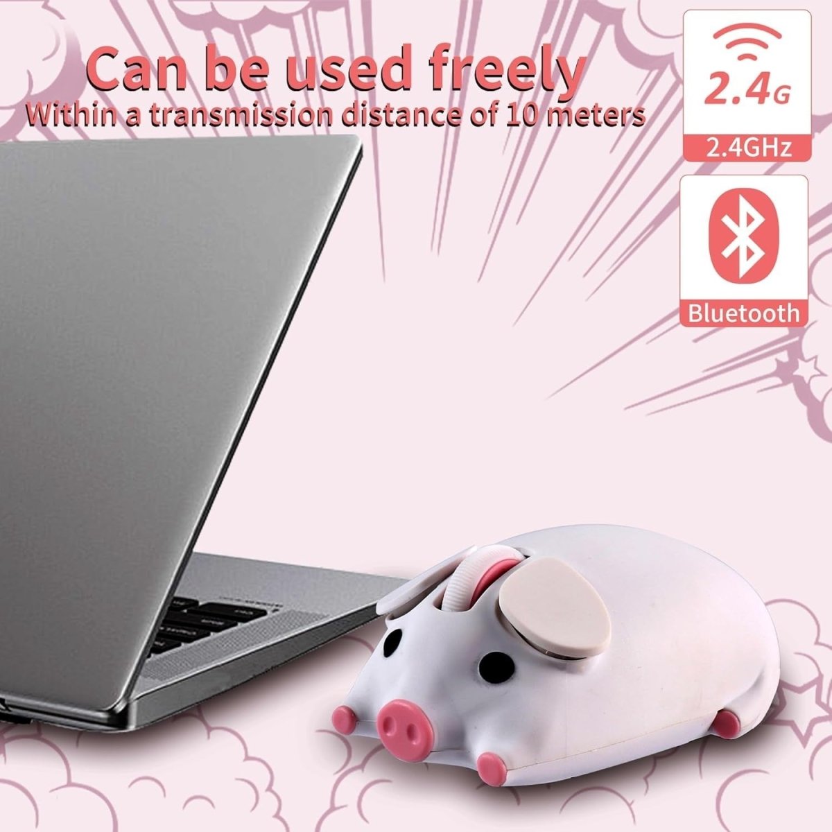 White Pig Wireless Mouse Bluetooth 5.1 2.4G Silent 1200DPI - Kwikley