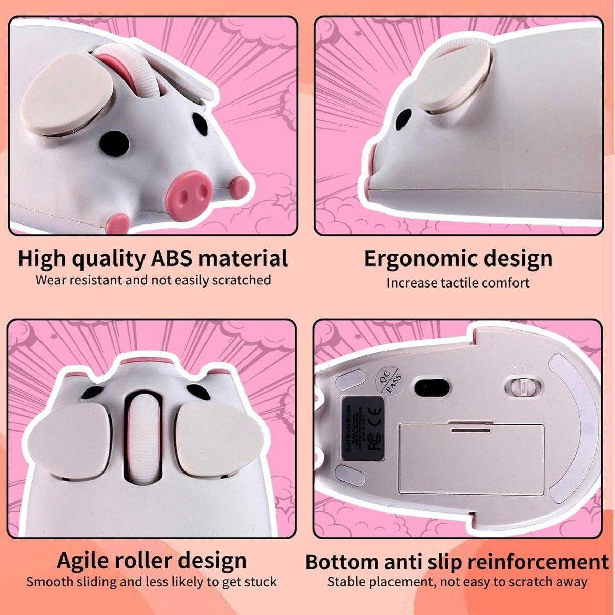 White Pig Wireless Mouse Bluetooth 5.1 2.4G Silent 1200DPI - Kwikley
