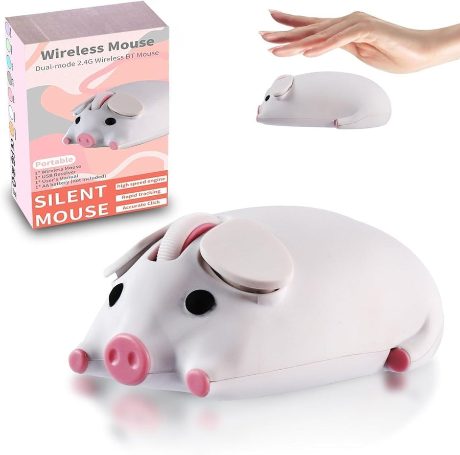 White Pig Wireless Mouse Bluetooth 5.1 2.4G Silent 1200DPI - Kwikley
