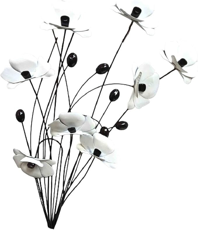 White Poppy Metal Wall Art Flower Garden Home Wall Sculpture - Kwikley