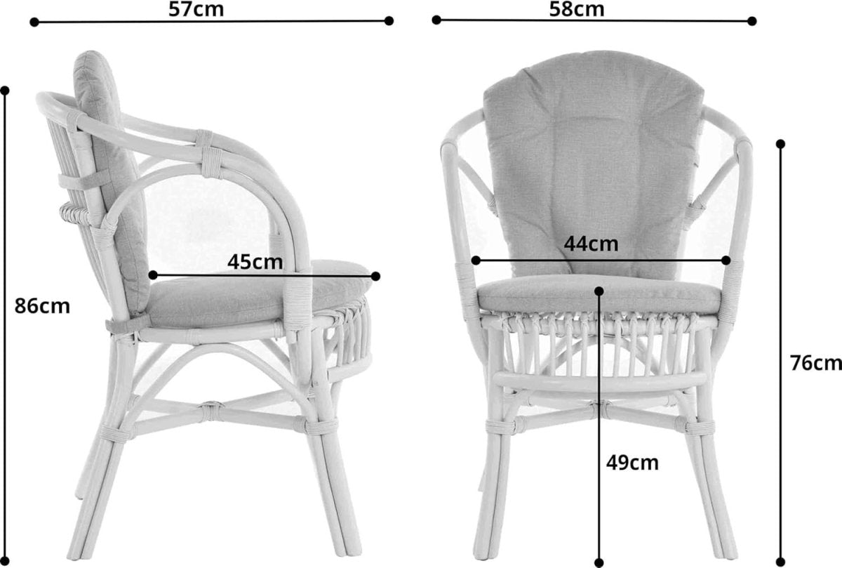White Rattan Wicker Armchair With Cushions Scandinavian Indoor Accent Chair - Kwikley