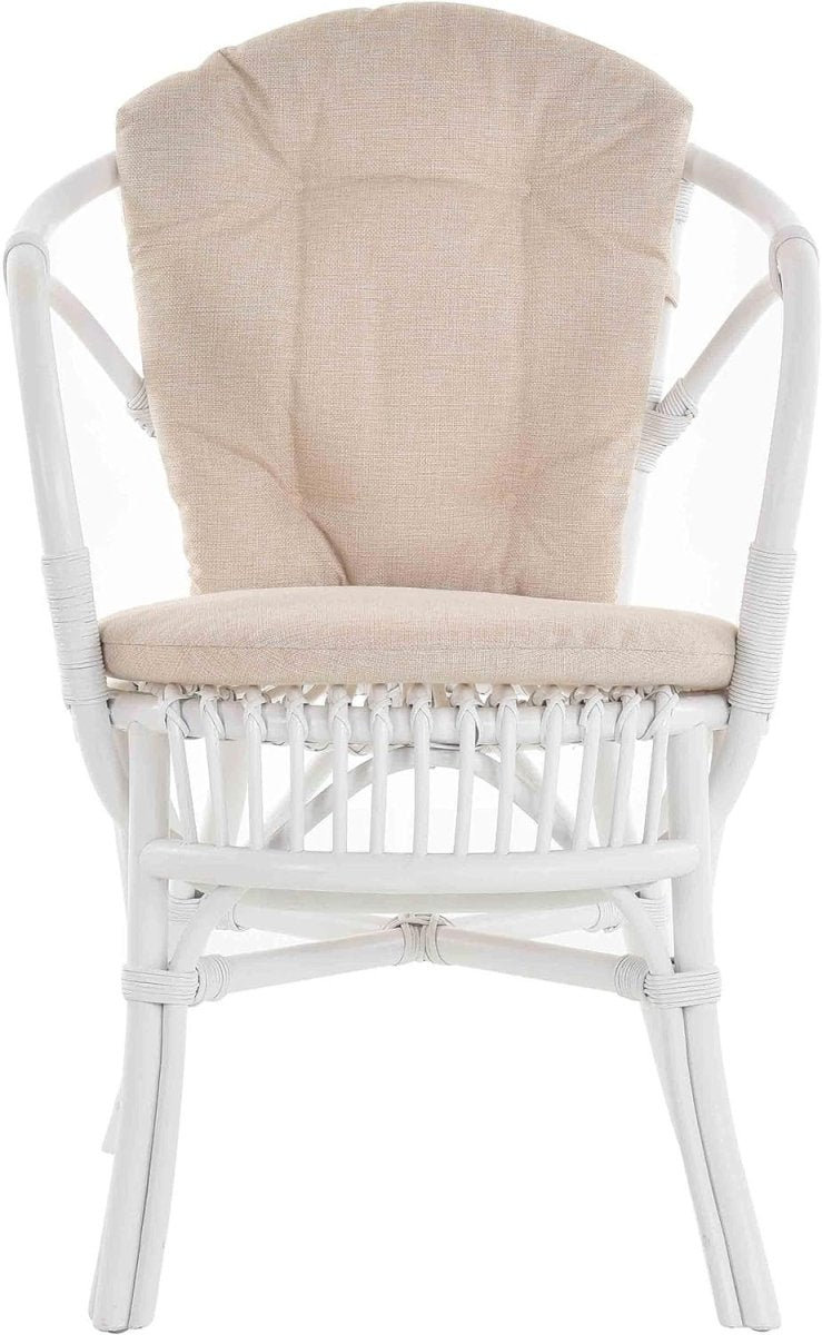 White Rattan Wicker Armchair With Cushions Scandinavian Indoor Accent Chair - Kwikley