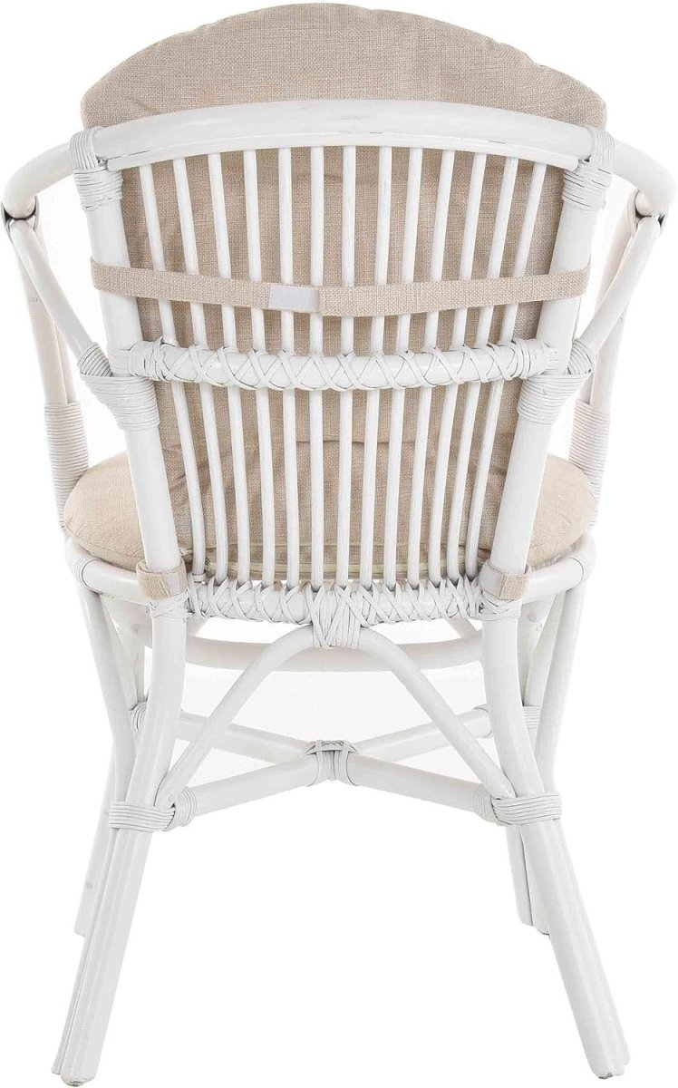 White Rattan Wicker Armchair With Cushions Scandinavian Indoor Accent Chair - Kwikley