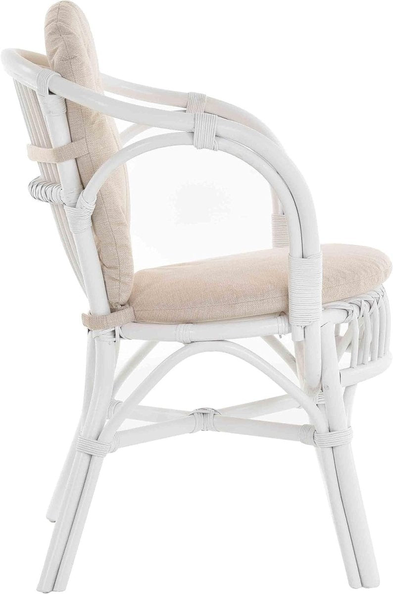 White Rattan Wicker Armchair With Cushions Scandinavian Indoor Accent Chair - Kwikley