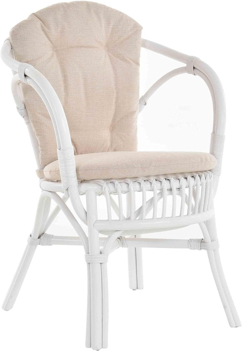 White Rattan Wicker Armchair With Cushions Scandinavian Indoor Accent Chair - Kwikley