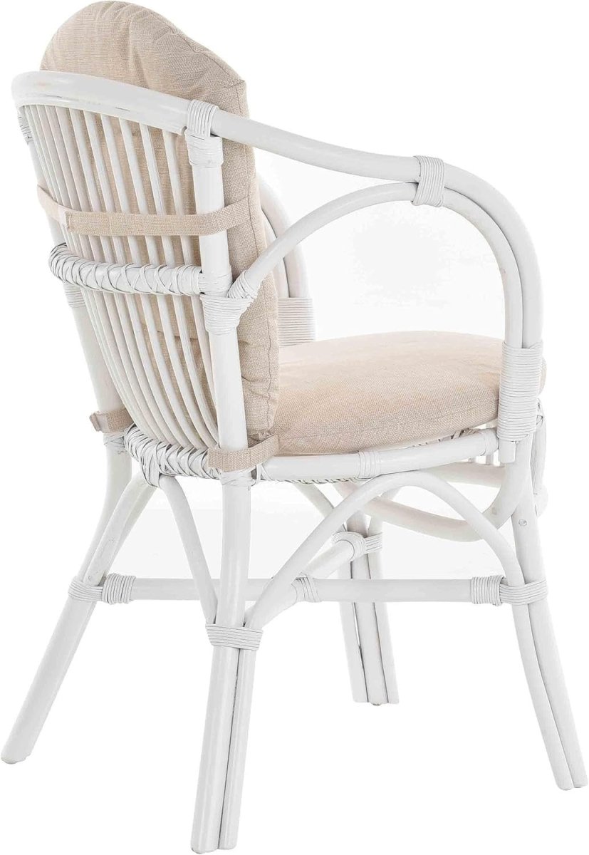 White Rattan Wicker Armchair With Cushions Scandinavian Indoor Accent Chair - Kwikley