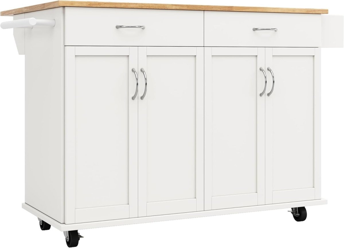 White Rolling Kitchen Island Cart Foldable Side Storage - Kwikley