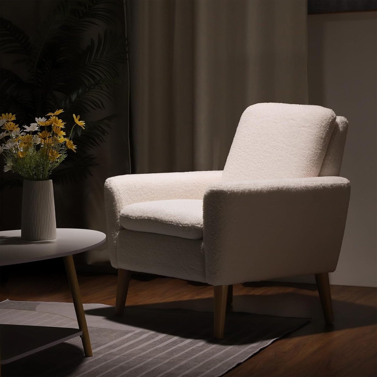 White Sherpa Accent Chair Comfy Armchair for Living Room Bedroom Office - Kwikley
