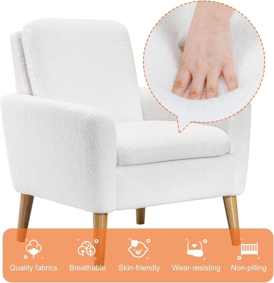 White Sherpa Accent Chair Comfy Armchair for Living Room Bedroom Office - Kwikley
