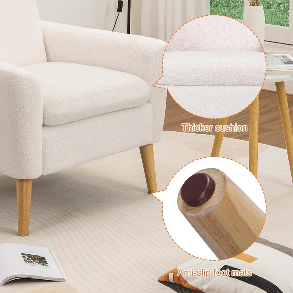 White Sherpa Accent Chair Comfy Armchair for Living Room Bedroom Office - Kwikley