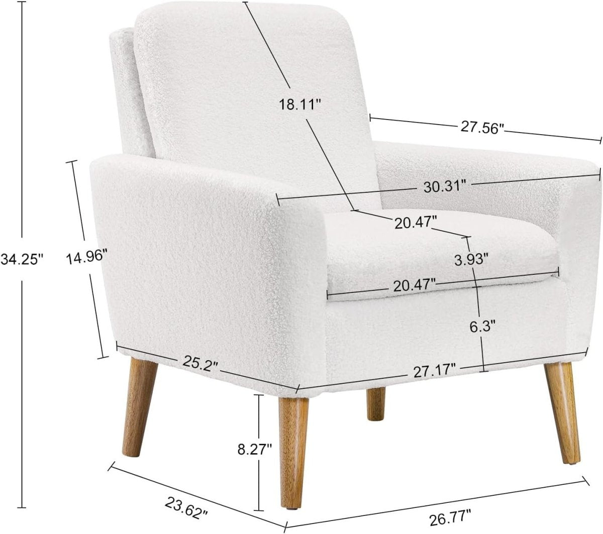 White Sherpa Accent Chair Comfy Armchair for Living Room Bedroom Office - Kwikley
