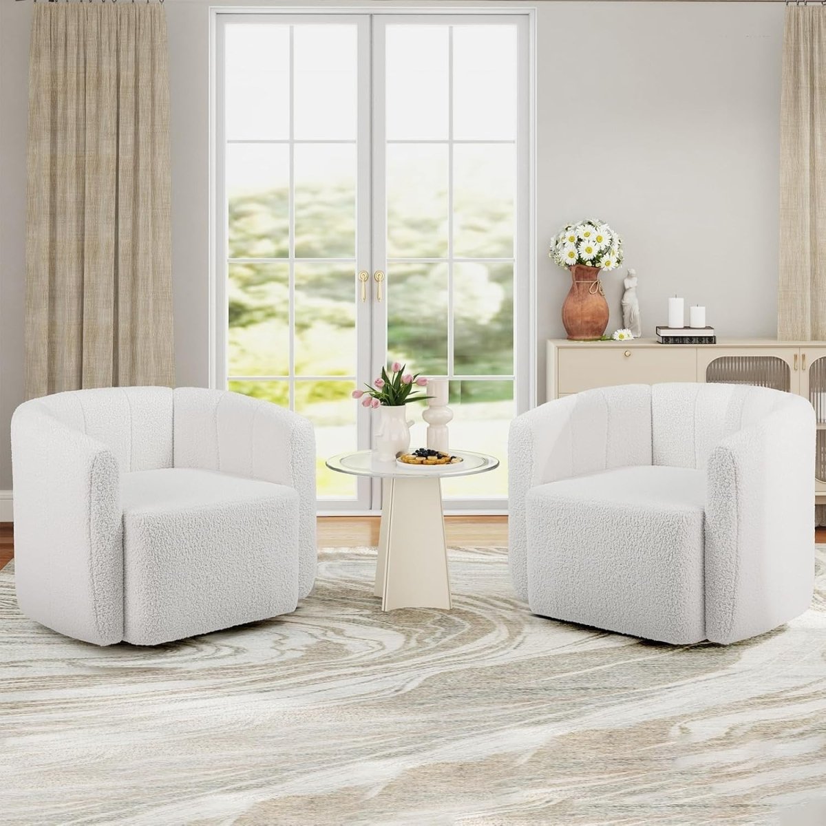 White Sherpa Swivel Accent Chair 360° Barrel Armchair Lounge Sofa - Kwikley