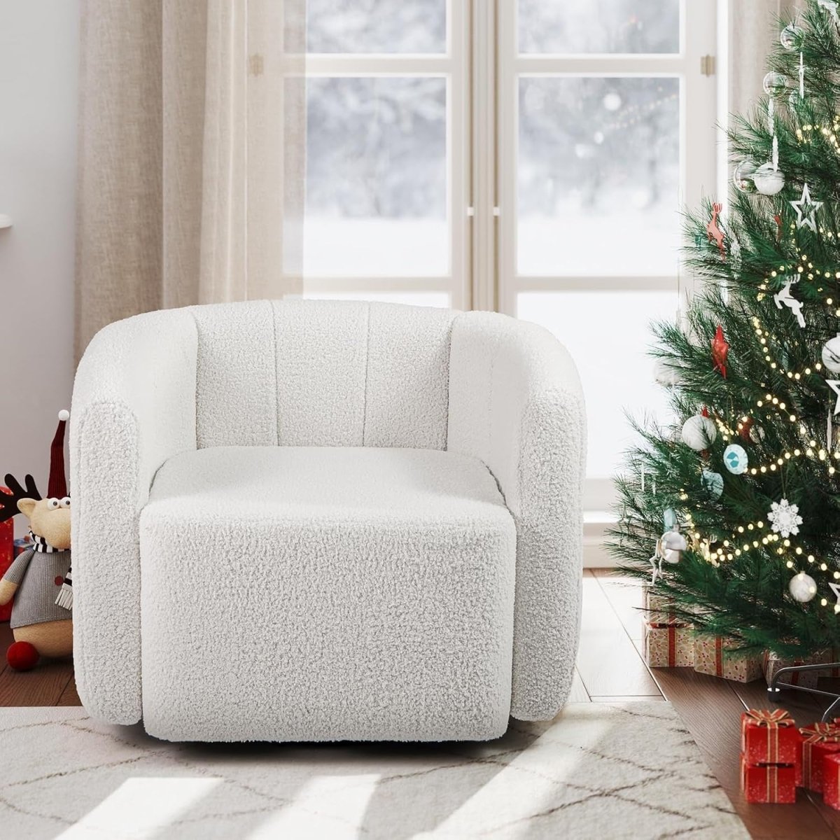 White Sherpa Swivel Accent Chair 360° Barrel Armchair Lounge Sofa - Kwikley