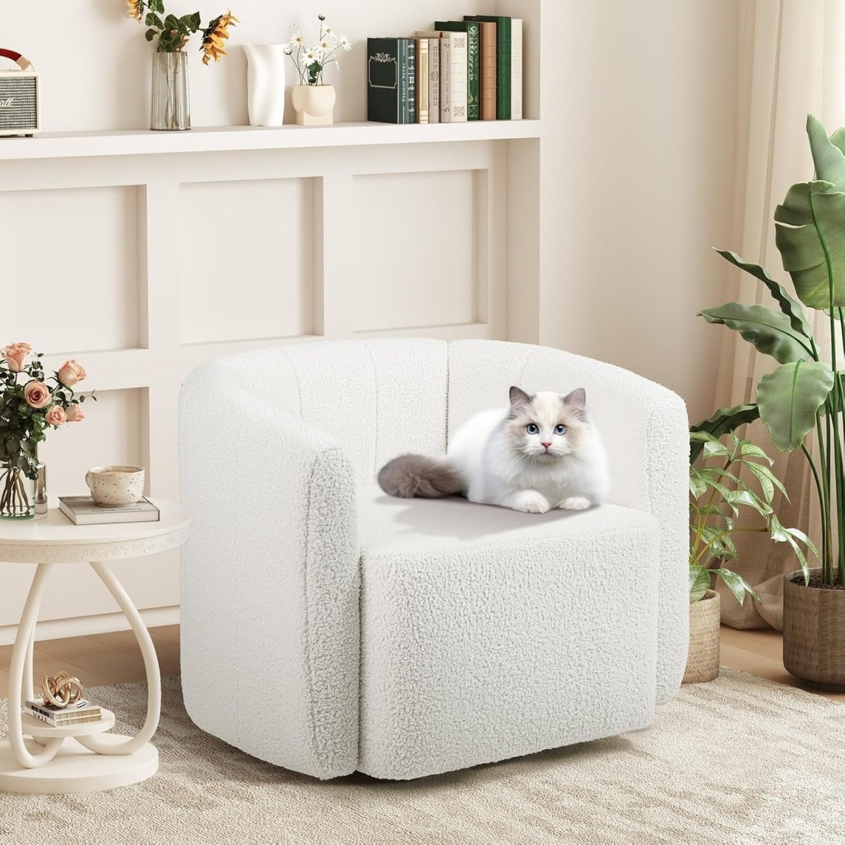 White Sherpa Swivel Accent Chair 360° Barrel Armchair Lounge Sofa - Kwikley