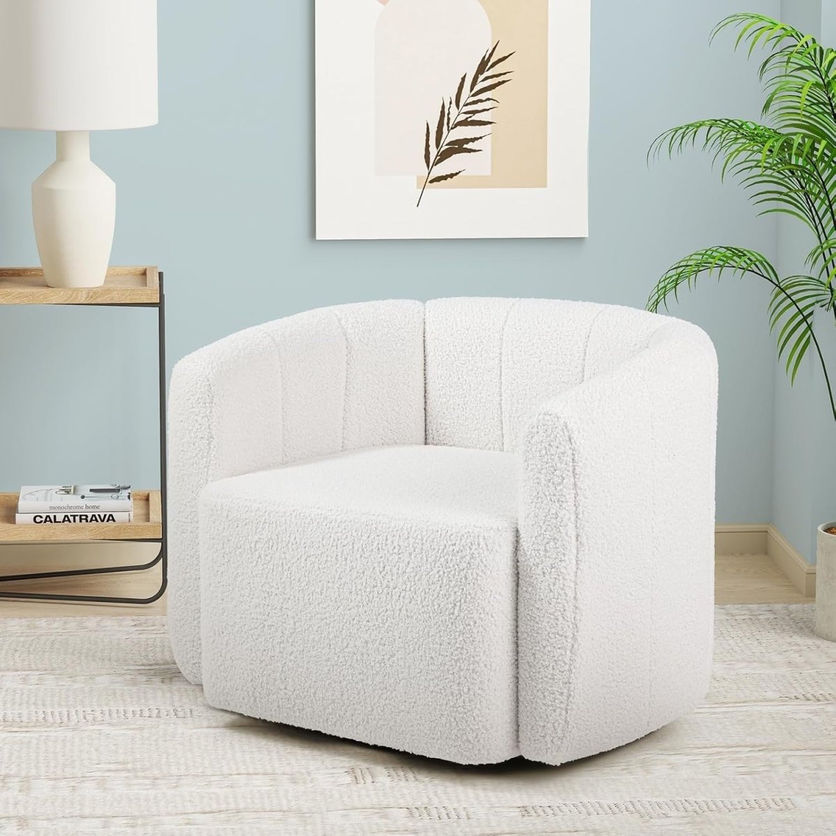 White Sherpa Swivel Accent Chair 360° Barrel Armchair Lounge Sofa - Kwikley