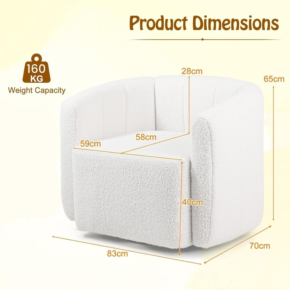 White Sherpa Swivel Accent Chair 360° Barrel Armchair Lounge Sofa - Kwikley