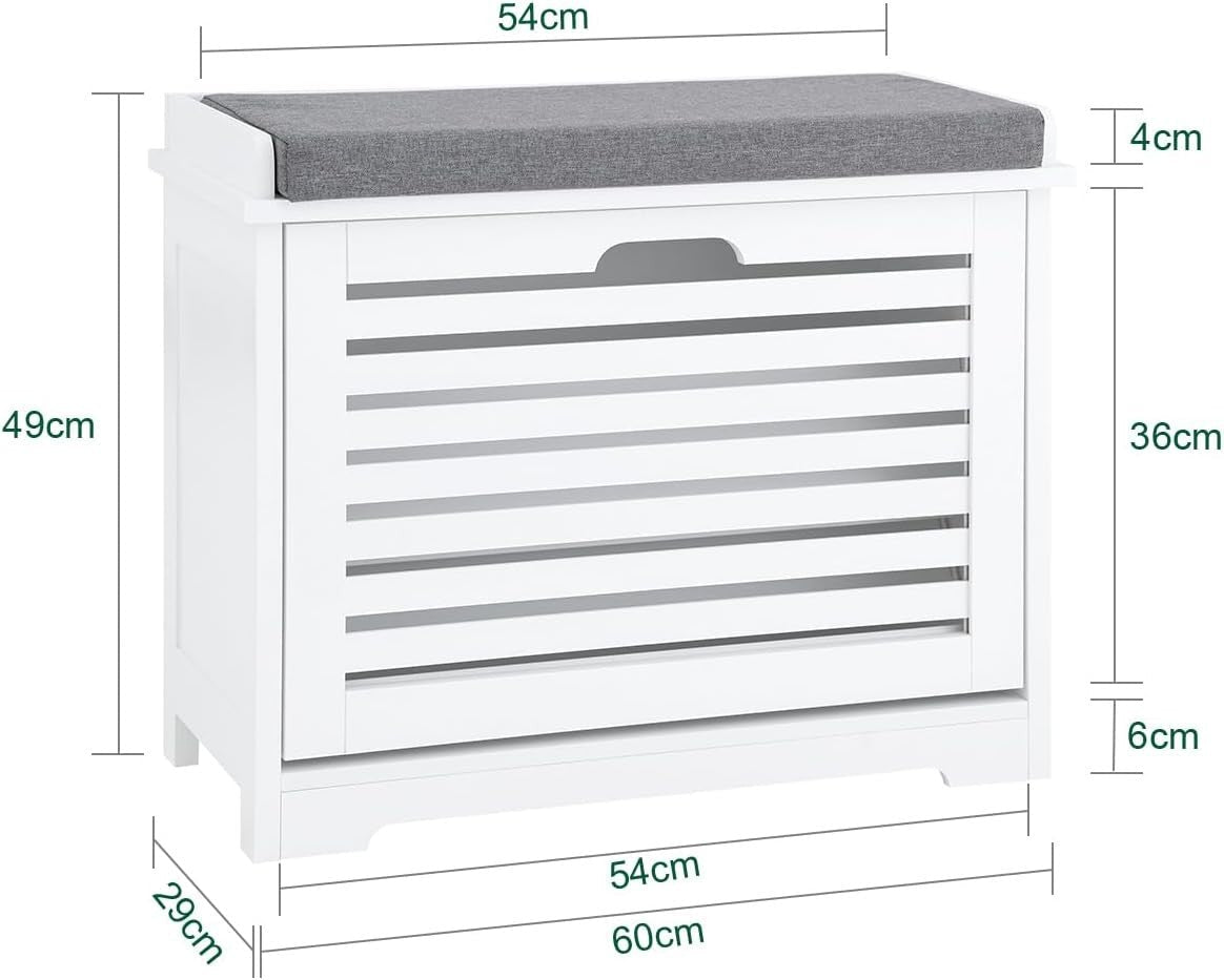 White Shoe Bench with Flip Drawer & Cushion | Small Hallway Storage Seat Unit - Kwikley