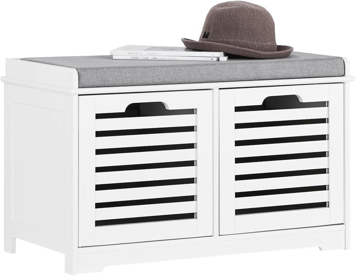 White Shoe Storage Bench with Cushion | 2 Drawer Hallway Seat Cabinet Unit - Kwikley