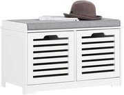 White Shoe Storage Bench with Cushion | 2 Drawer Hallway Seat Cabinet Unit - Kwikley