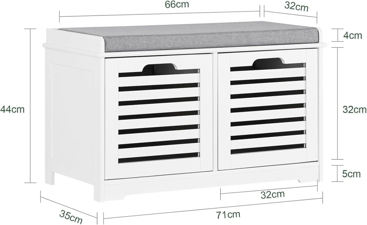 White Shoe Storage Bench with Cushion | 2 Drawer Hallway Seat Cabinet Unit - Kwikley