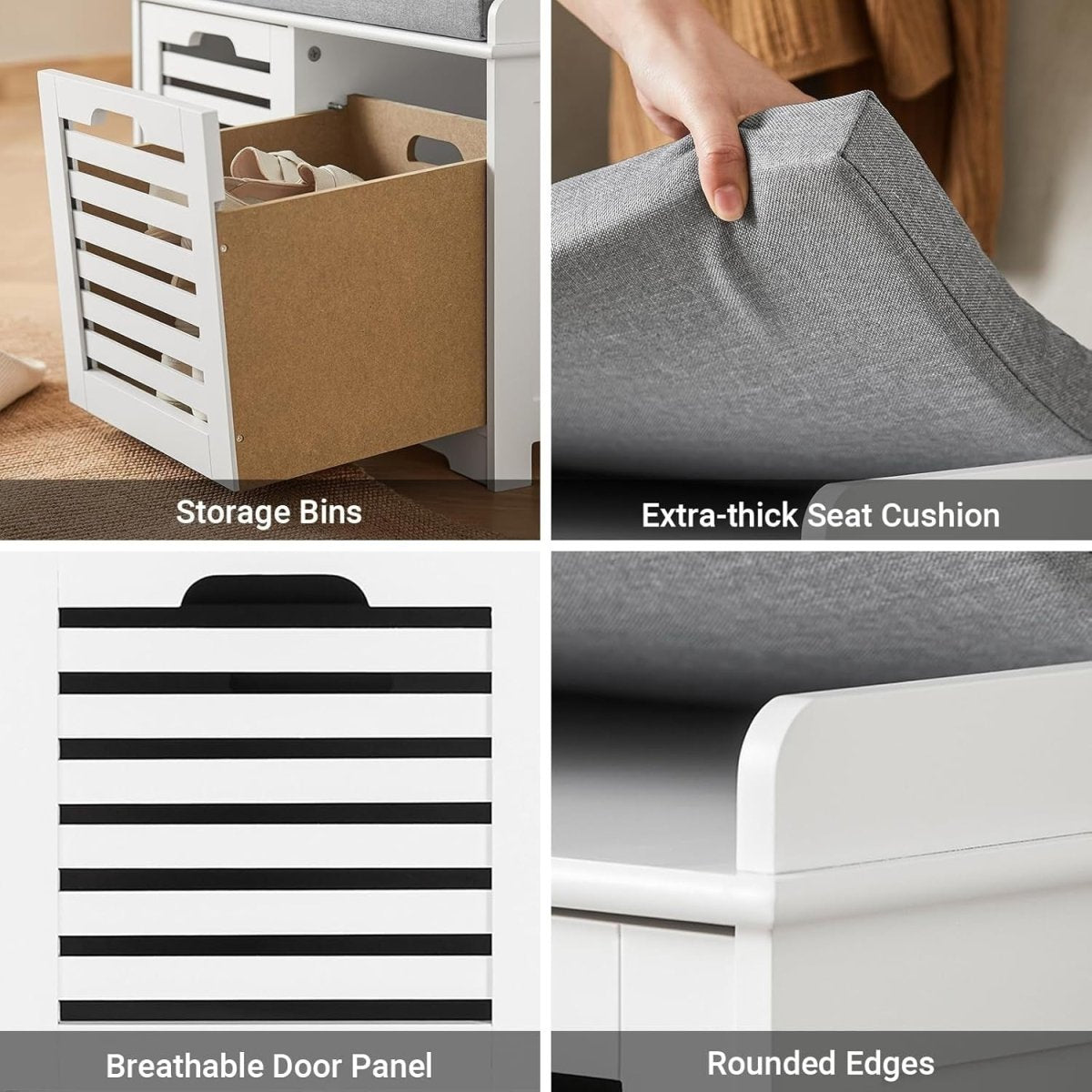 White Shoe Storage Bench with Cushion | 2 Drawer Hallway Seat Cabinet Unit - Kwikley