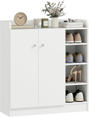 White Shoe Storage Cabinet 2 Door Cupboard – Adjustable 4 Shelf Hallway Unit - Kwikley