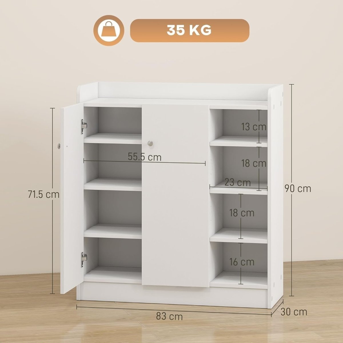 White Shoe Storage Cabinet 2 Door Cupboard – Adjustable 4 Shelf Hallway Unit - Kwikley