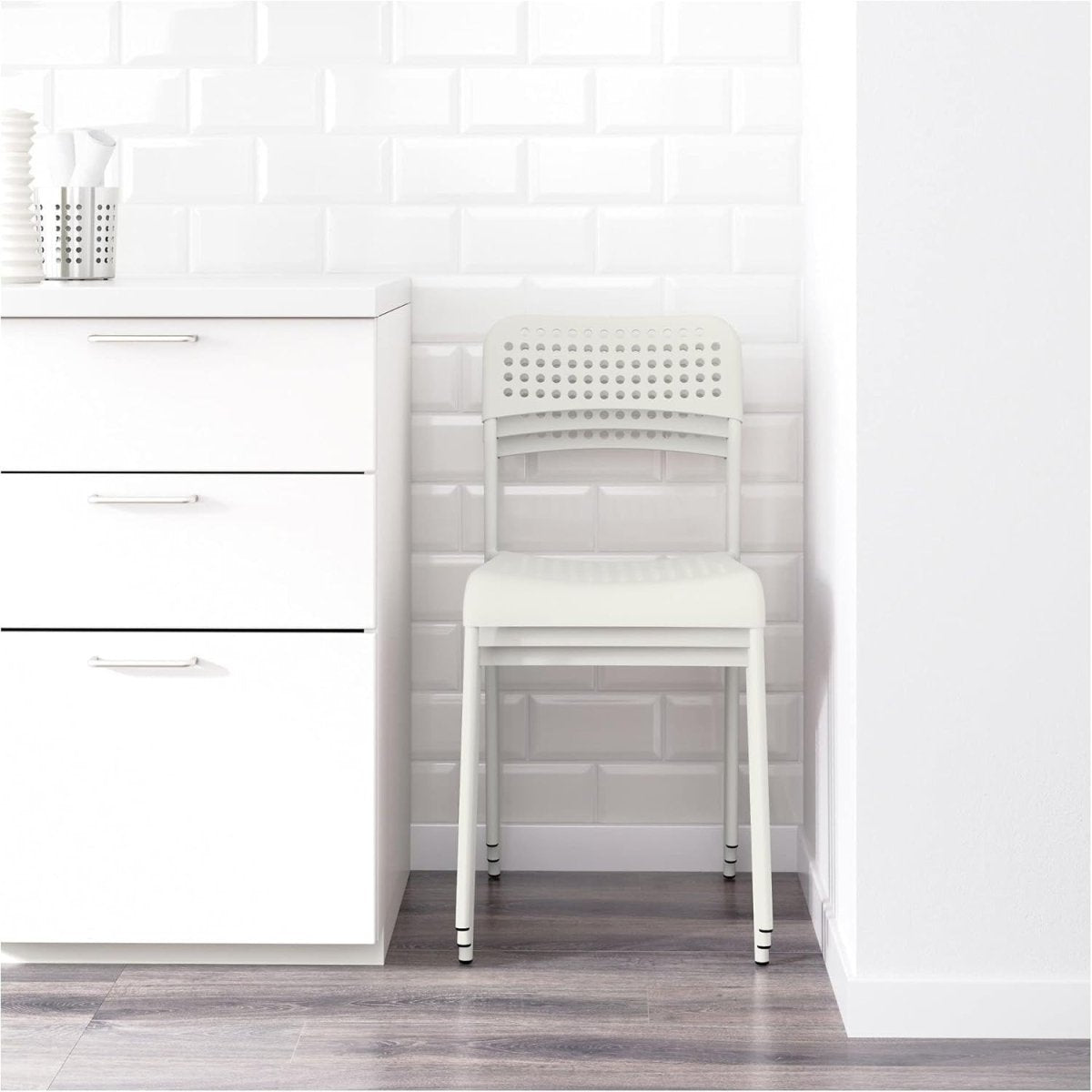 White Stackable Armless Dining Chair Alloy Steel Indoor Outdoor Seat - Kwikley